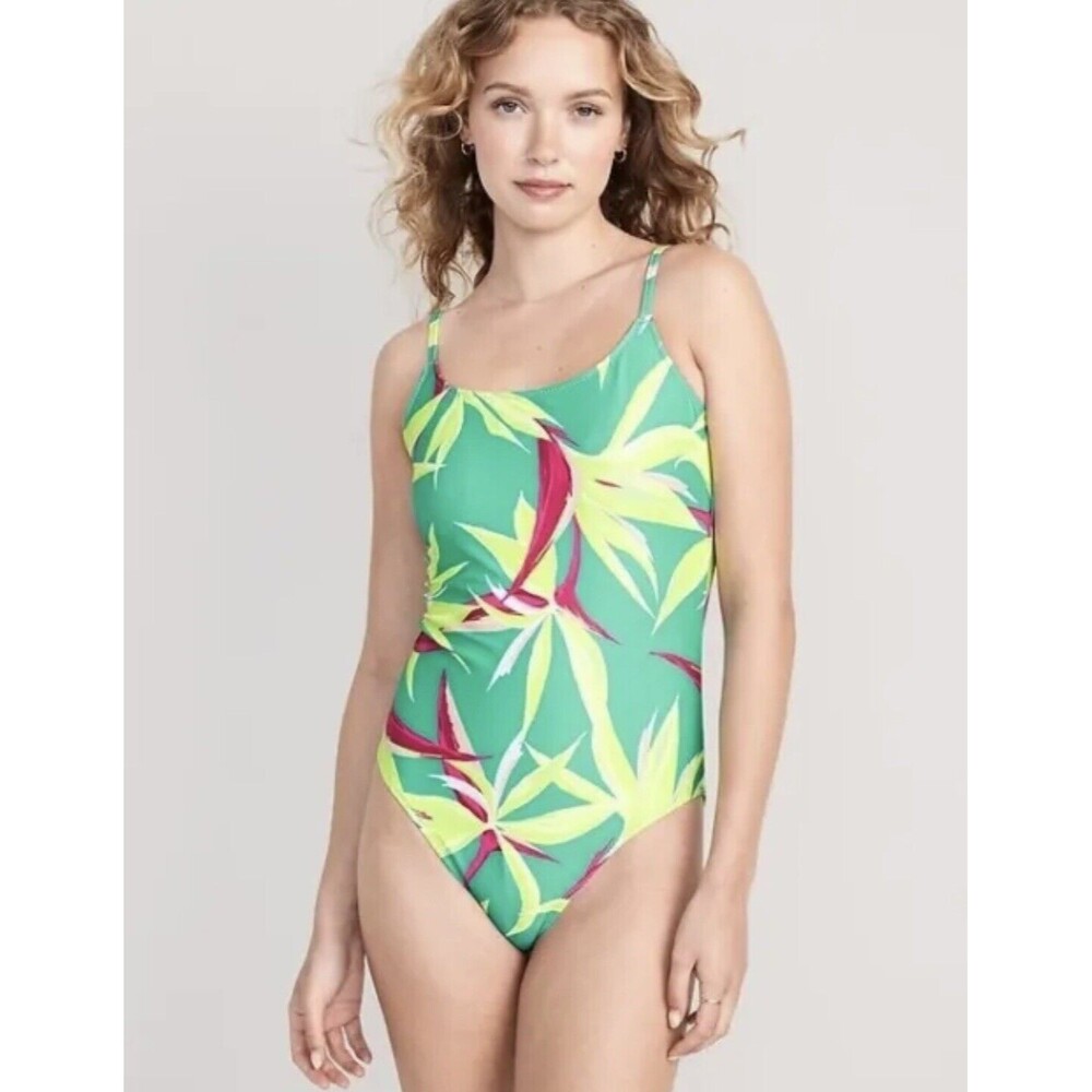 NWT Old Navy Women's Green Yellow Pink Tie-Back One-Piece Cami Swimsuit XL